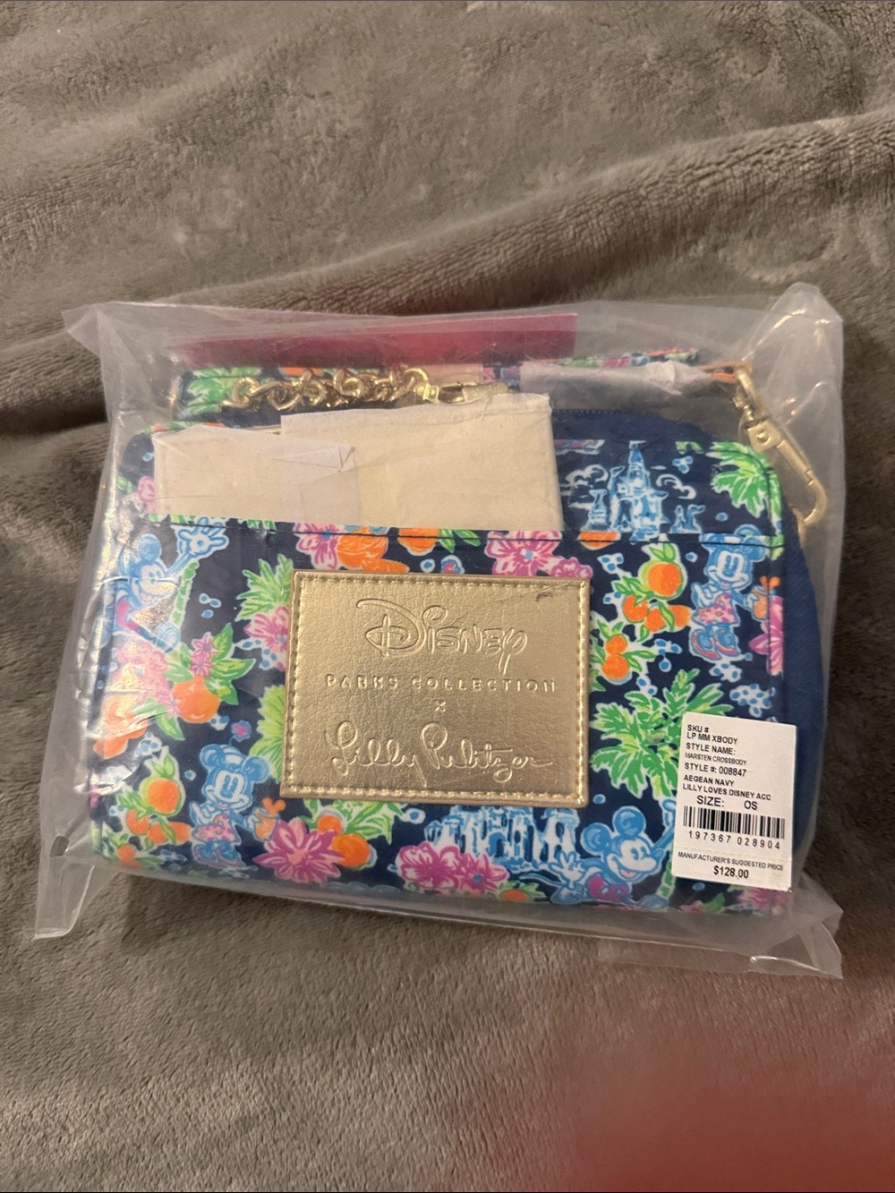 Disney Floral Navy Crossbody with Gold Logo